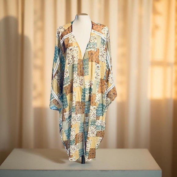Patchwork Kimono Cardigan Davi & Dani 2X NWT - Picture 1 of 13
